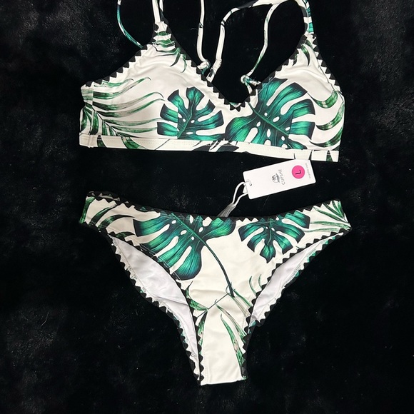 Cupshe Bikini Set Large Tropical Palm Leaf Print Swimsuit NEW NWT Summer Trend - Picture 2 of 10